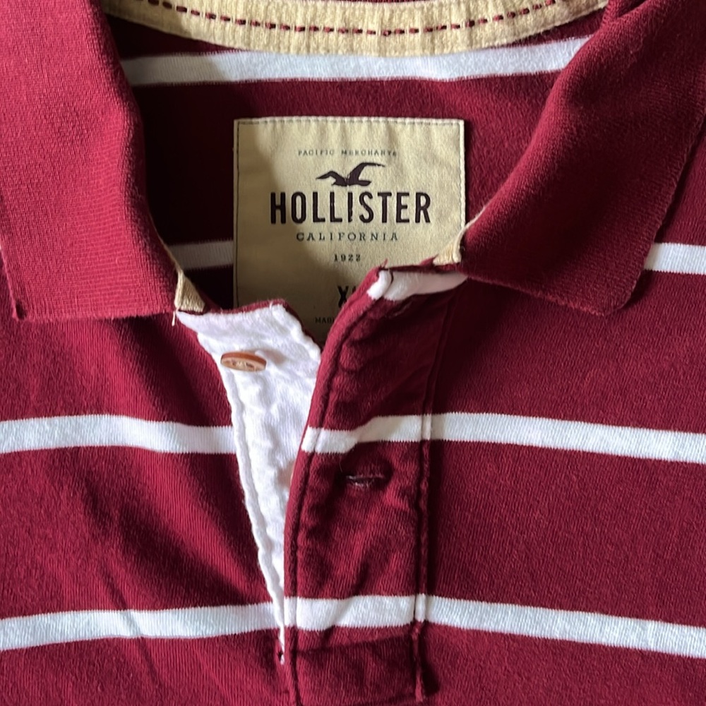 New Hollister Men's Burgundy & White Striped Polo, Super Soft Material, Sz.XL! - Picture 4 of 6